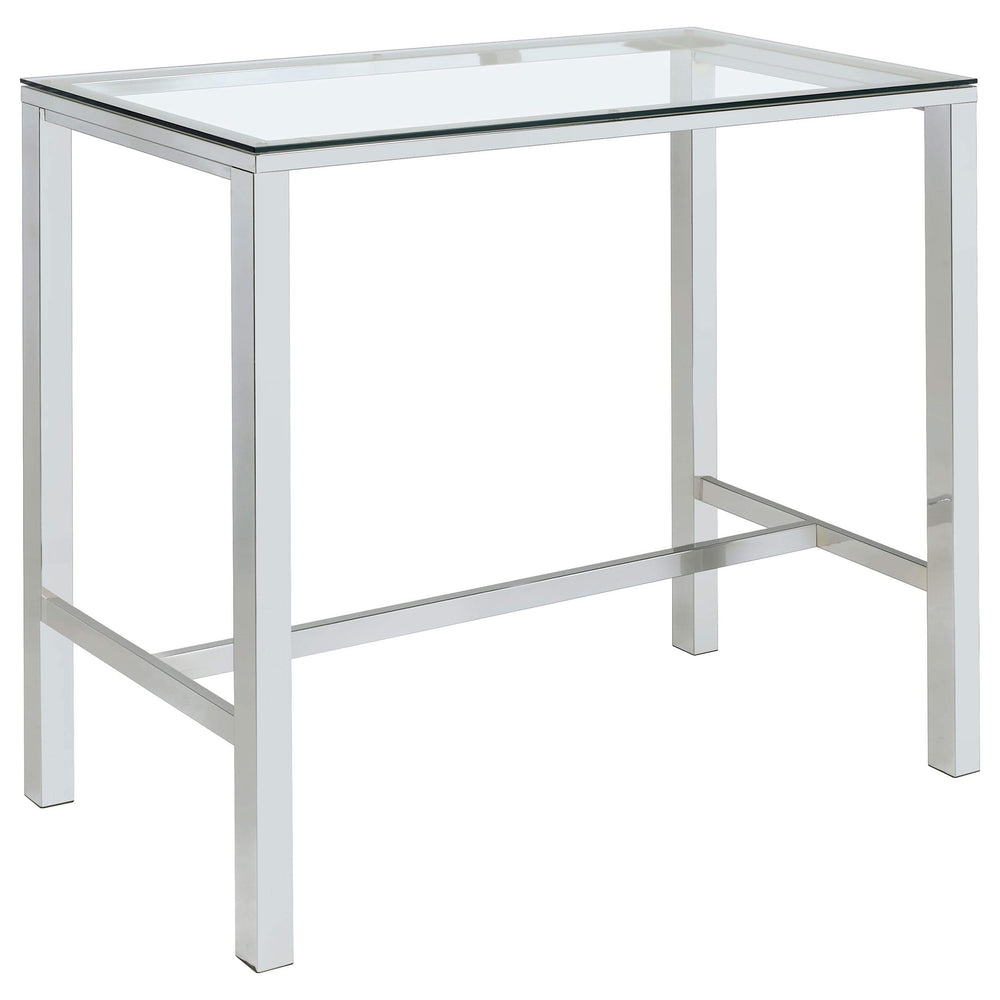 Mesa de bar rectangular Tolbert de 47 pulgadas con tapa de vidrio y cromo