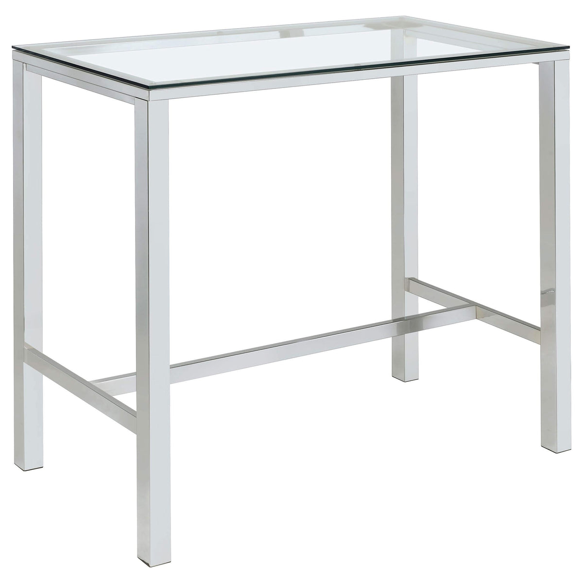 Mesa de bar rectangular Tolbert de 47 pulgadas con tapa de vidrio y cromo