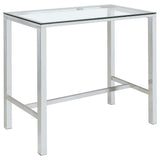 Mesa de bar rectangular Tolbert de 47 pulgadas con tapa de vidrio y cromo