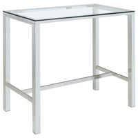 Mesa de bar rectangular Tolbert de 47 pulgadas con tapa de vidrio y cromo