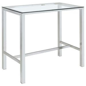 Mesa de bar rectangular Tolbert de 47 pulgadas con tapa de vidrio y cromo