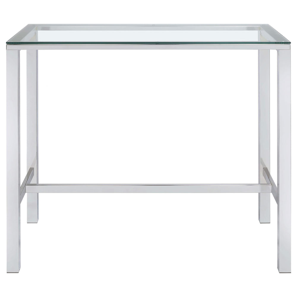 Mesa de bar rectangular Tolbert de 47 pulgadas con tapa de vidrio y cromo