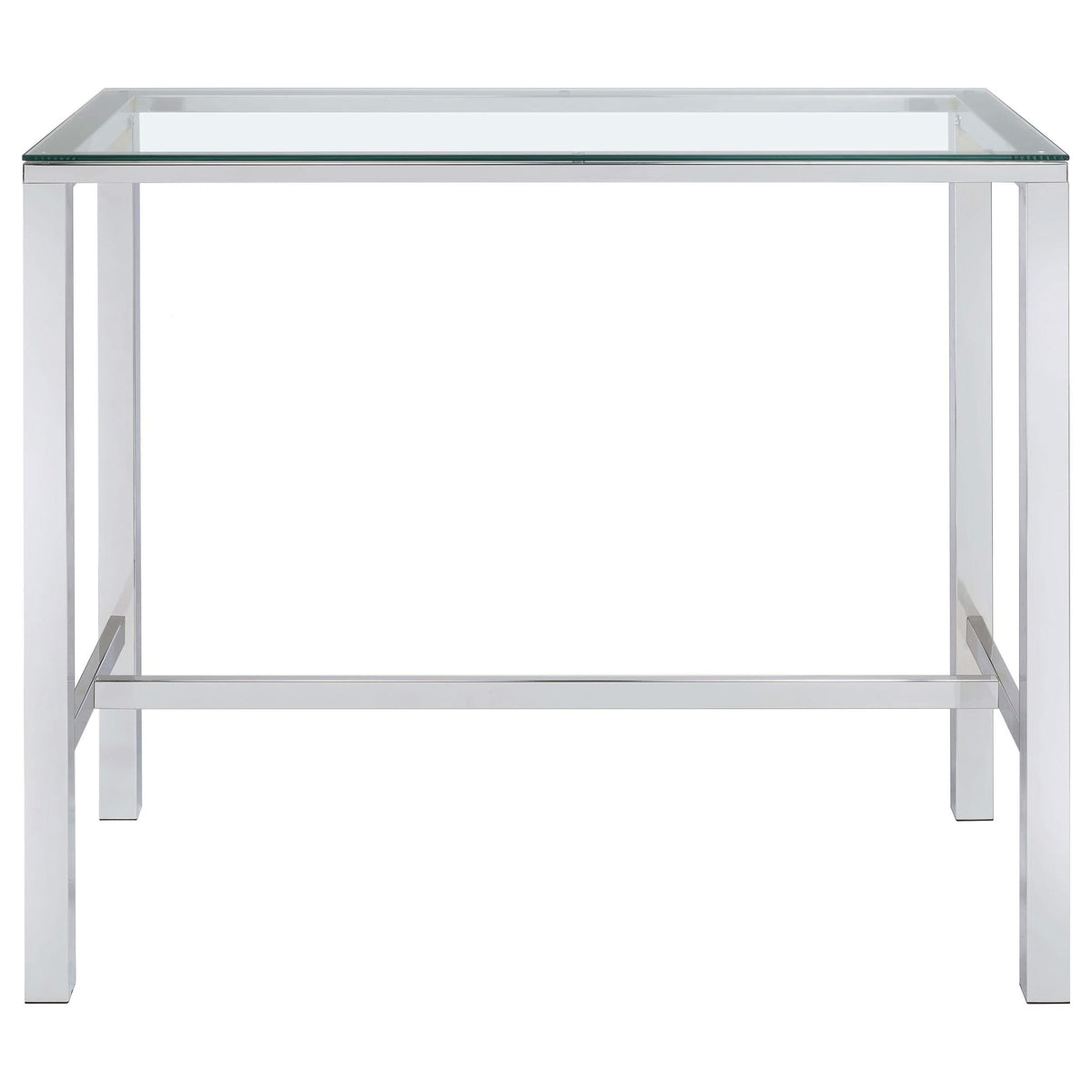 Mesa de bar rectangular Tolbert de 47 pulgadas con tapa de vidrio y cromo