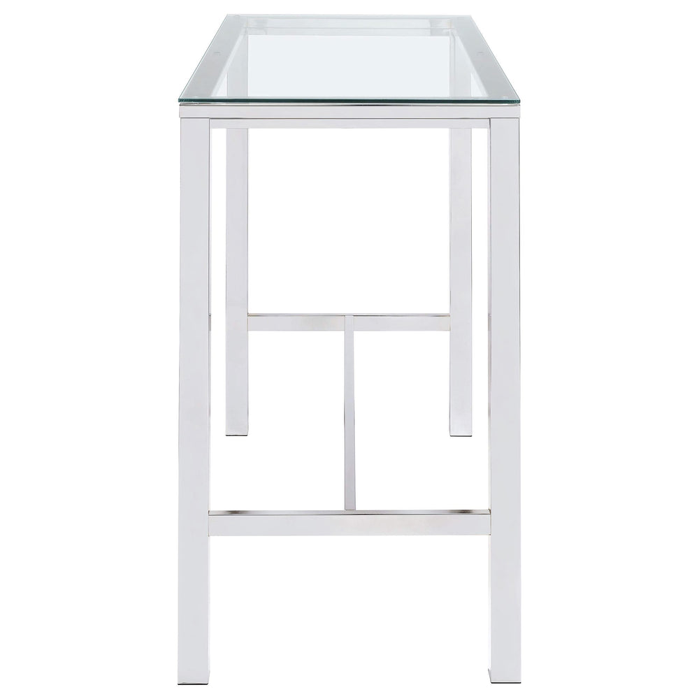 Mesa de bar rectangular Tolbert de 47 pulgadas con tapa de vidrio y cromo