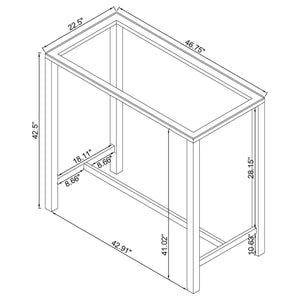 Mesa de bar rectangular Tolbert de 47 pulgadas con tapa de vidrio y cromo