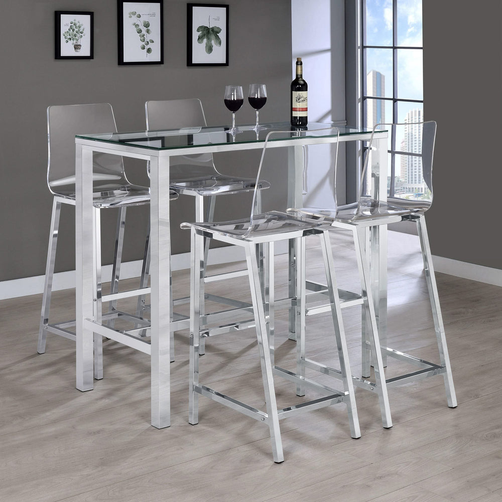 Mesa de bar rectangular Tolbert de 47 pulgadas con tapa de vidrio y cromo