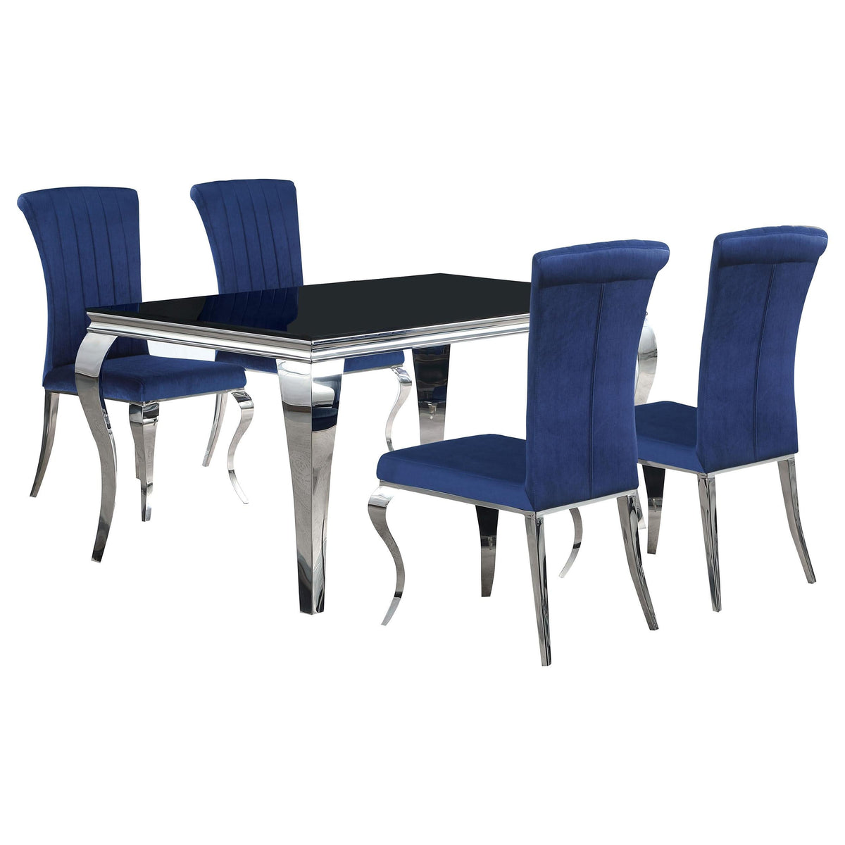 Juego de comedor Carone de 5 piezas de vidrio negro rectangular de 61 pulgadas, azul