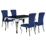 Juego de comedor Carone de 5 piezas de vidrio negro rectangular de 61 pulgadas, azul