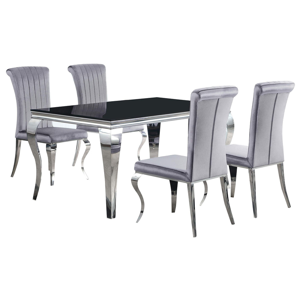 Juego de comedor Carone de 5 piezas de vidrio negro rectangular de 61 pulgadas, gris