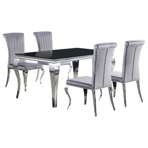Juego de comedor Carone de 5 piezas de vidrio negro rectangular de 61 pulgadas, gris