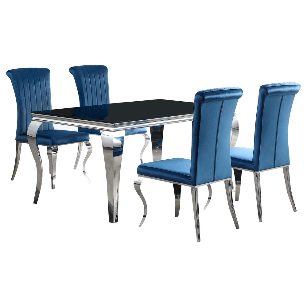 Juego de comedor Carone de 5 piezas de vidrio negro rectangular de 61 pulgadas en color verde azulado