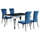 Juego de comedor Carone de 5 piezas de vidrio negro rectangular de 61 pulgadas en color verde azulado