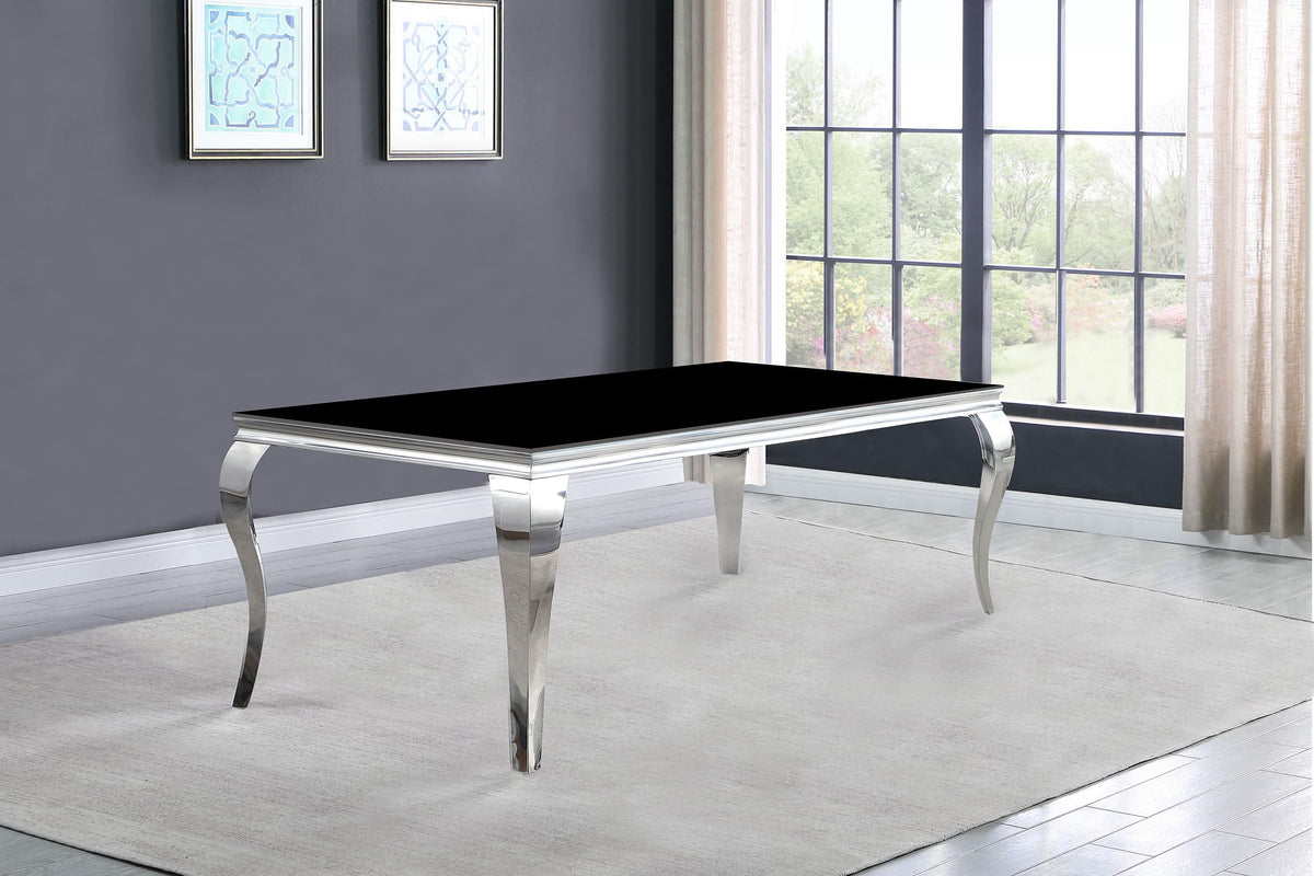 Mesa de comedor rectangular Carone de 61 pulgadas con tapa de vidrio, color negro