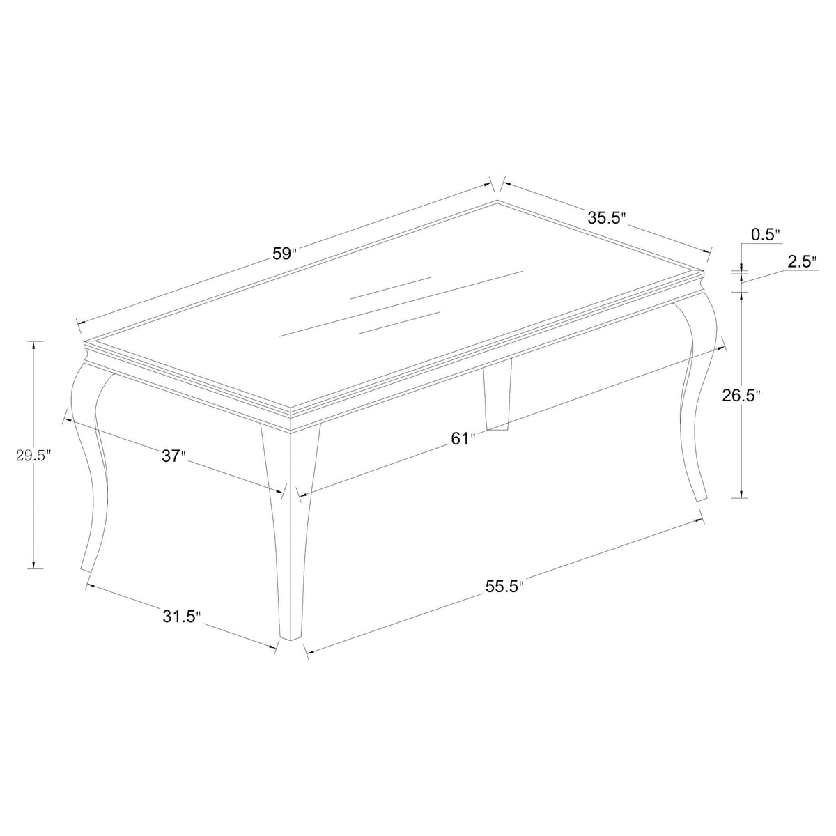Mesa de comedor rectangular Carone de 61 pulgadas con tapa de vidrio, color negro
