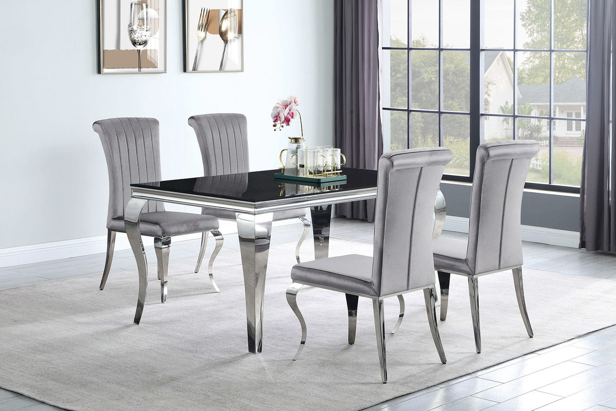 Mesa de comedor rectangular Carone de 61 pulgadas con tapa de vidrio, color negro