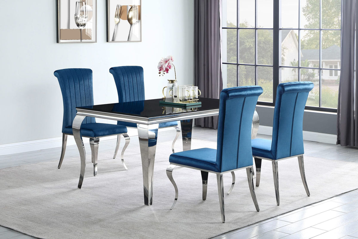 Mesa de comedor rectangular Carone de 61 pulgadas con tapa de vidrio, color negro
