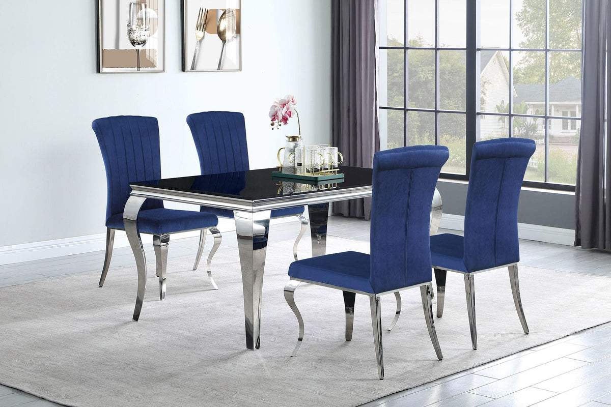 Mesa de comedor rectangular Carone de 61 pulgadas con tapa de vidrio, color negro