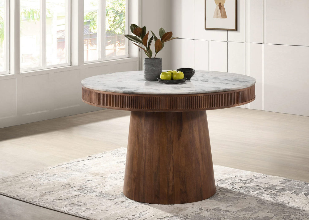 Mesa de comedor redonda Ortega de 46 pulgadas con cubierta de mármol de madera natural