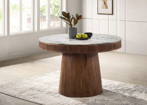 Mesa de comedor redonda Ortega de 46 pulgadas con cubierta de mármol de madera natural