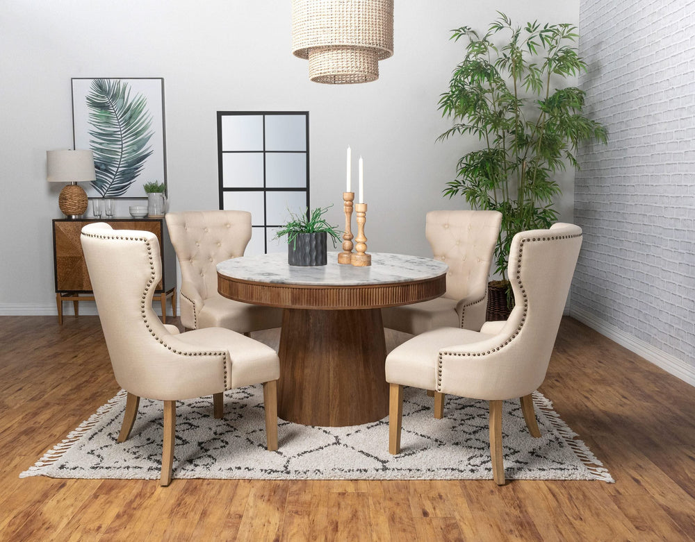 Mesa de comedor redonda Ortega de 46 pulgadas con cubierta de mármol de madera natural