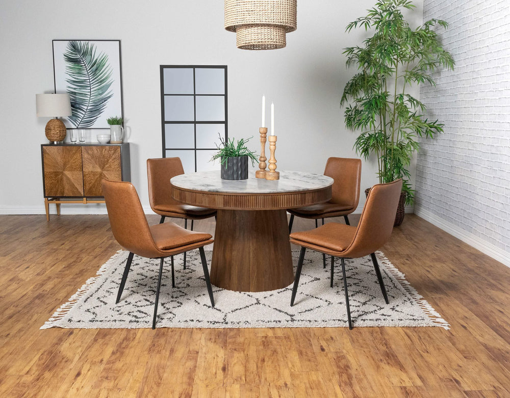 Mesa de comedor redonda Ortega de 46 pulgadas con cubierta de mármol de madera natural