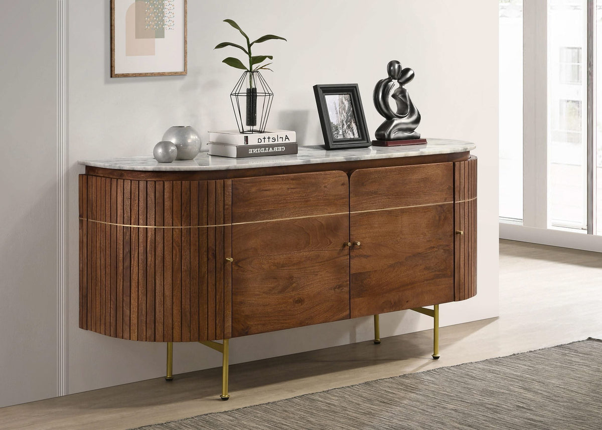 Aparador Ortega de 4 puertas con tapa de mármol y mueble buffet natural