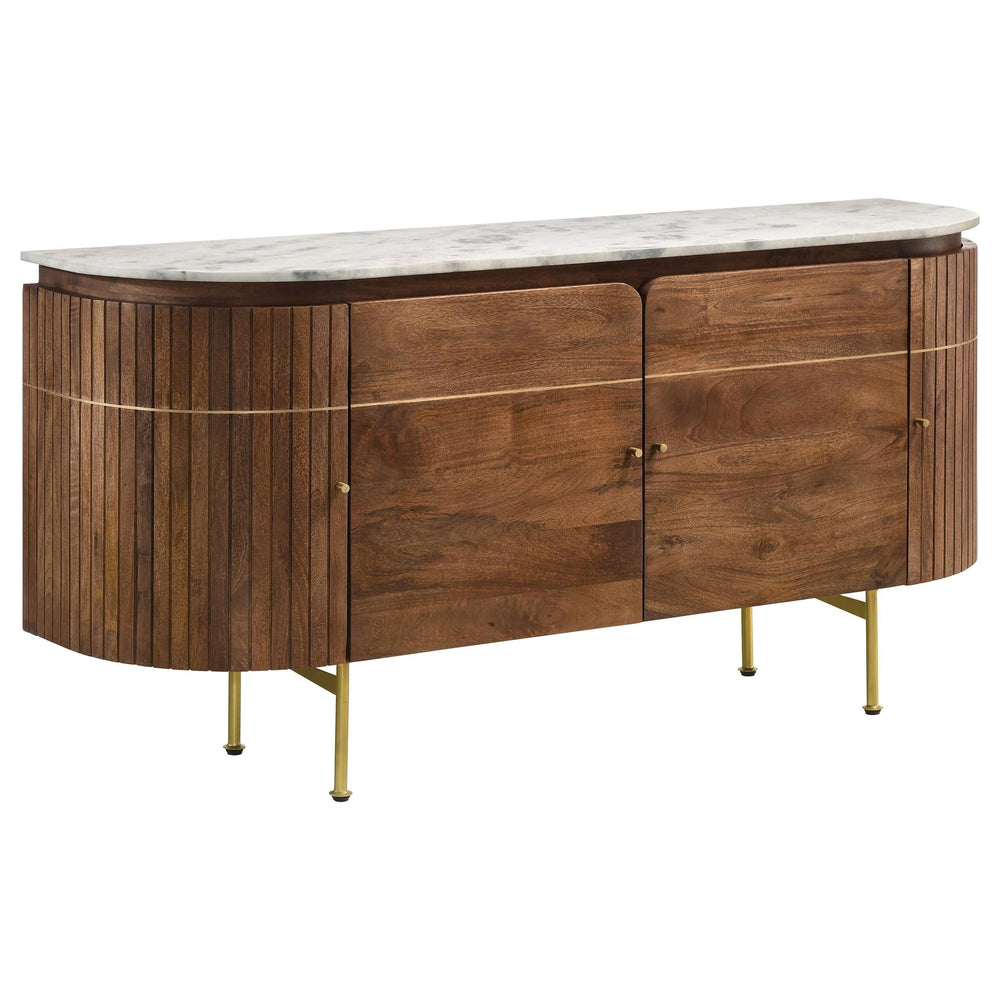 Aparador Ortega de 4 puertas con tapa de mármol y mueble buffet natural