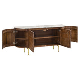 Aparador Ortega de 4 puertas con tapa de mármol y mueble buffet natural