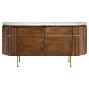 Aparador Ortega de 4 puertas con tapa de mármol y mueble buffet natural