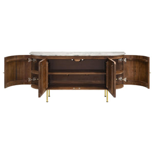 Aparador Ortega de 4 puertas con tapa de mármol y mueble buffet natural