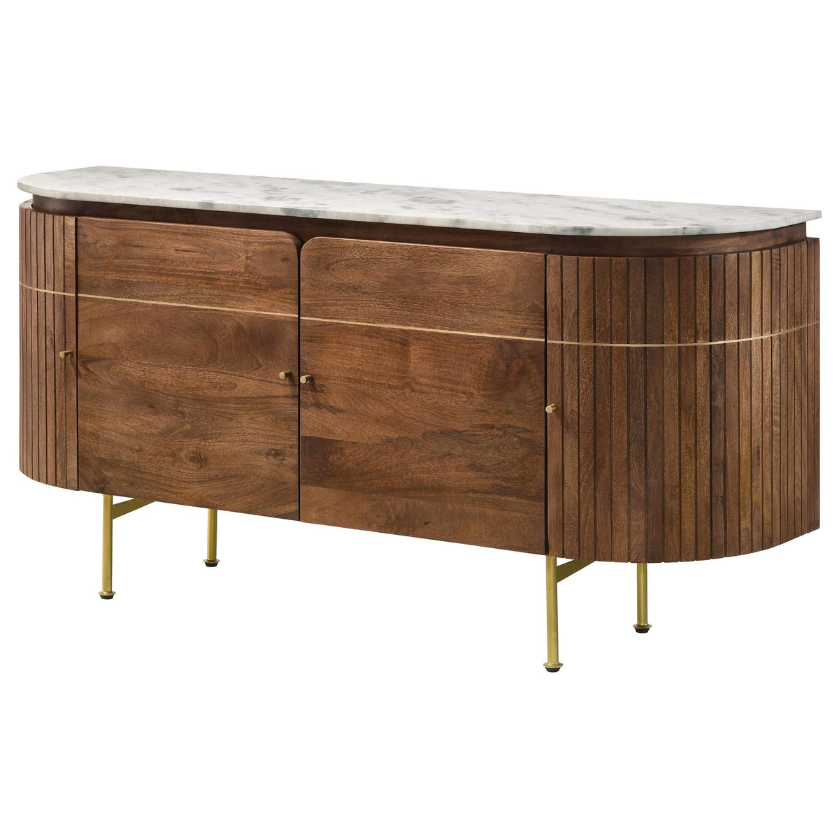 Aparador Ortega de 4 puertas con tapa de mármol y mueble buffet natural