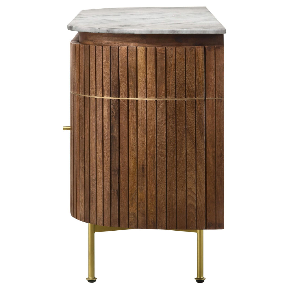 Aparador Ortega de 4 puertas con tapa de mármol y mueble buffet natural