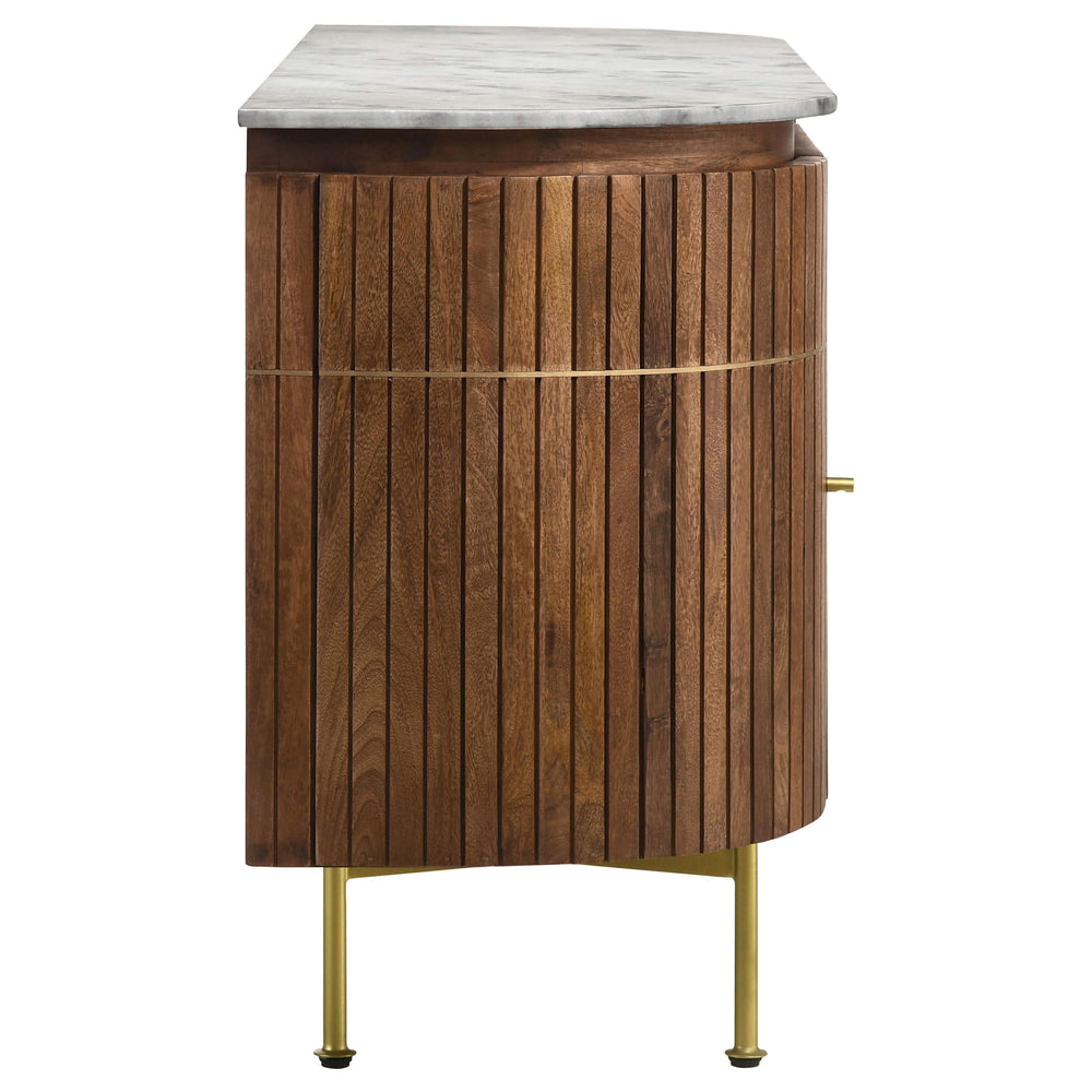 Aparador Ortega de 4 puertas con tapa de mármol y mueble buffet natural