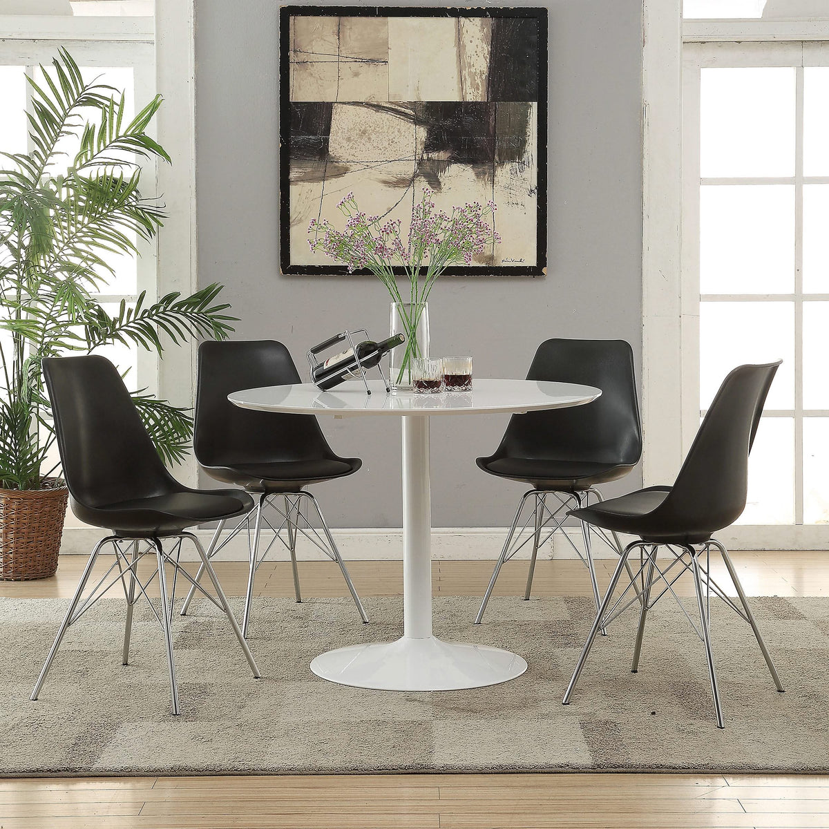 Juego de mesa de comedor redonda Lowry de 5 piezas en blanco y negro