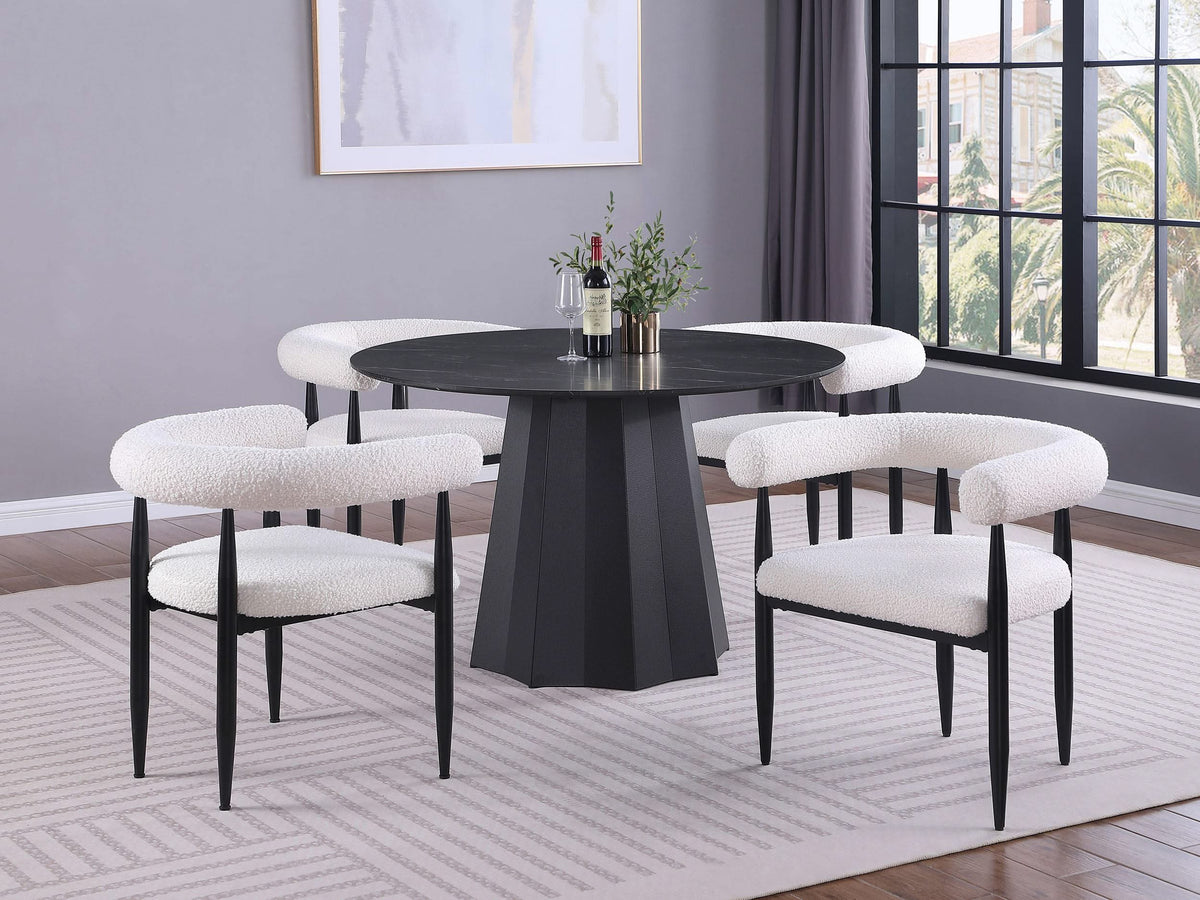 Juego de mesa de comedor Camden de 5 piezas redonda con tablero de imitación de mármol, color negro