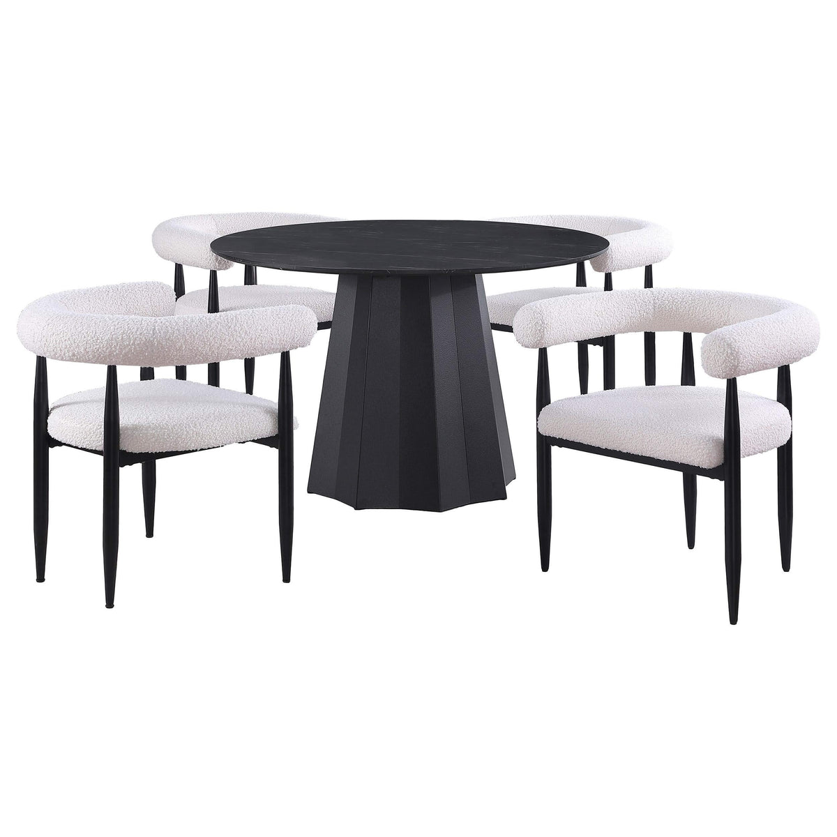 Juego de mesa de comedor Camden de 5 piezas redonda con tablero de imitación de mármol, color negro