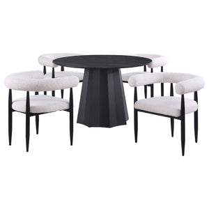 Juego de mesa de comedor Camden de 5 piezas redonda con tablero de imitación de mármol, color negro