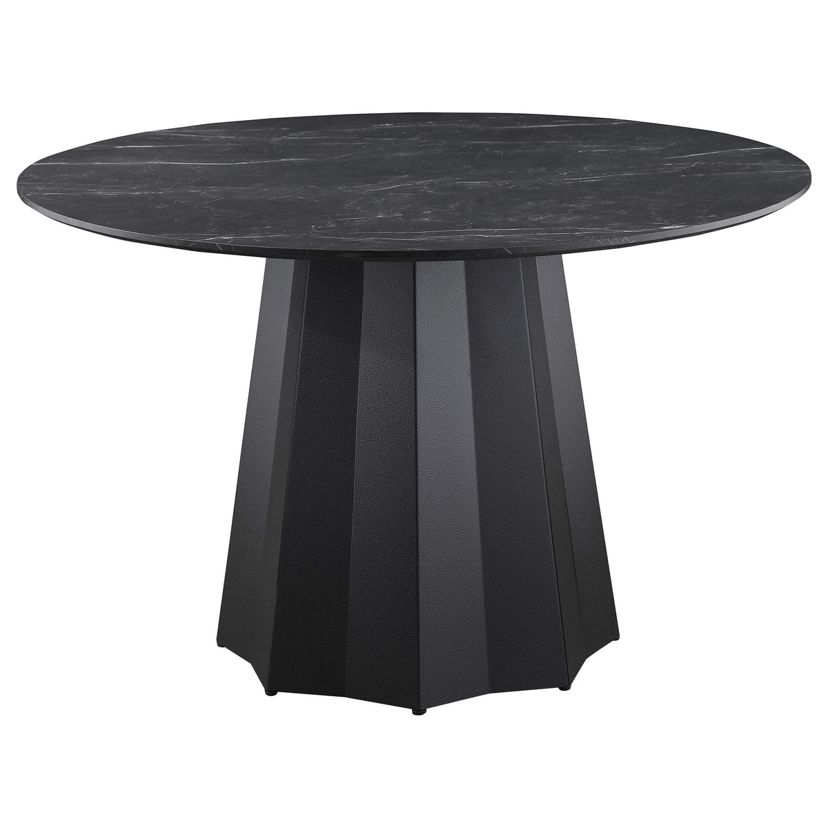 Juego de mesa de comedor Camden de 5 piezas redonda con tablero de imitación de mármol, color negro