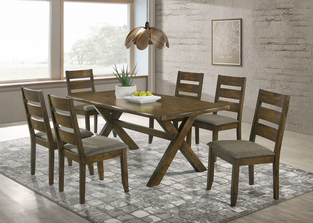 Juego de mesa de comedor rectangular Alston de 7 piezas, color nuez moscada nudosa