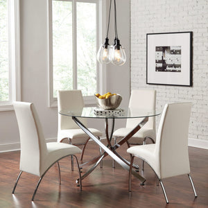 Juego de comedor Beckham de 5 piezas con tapa de vidrio redonda, cromado y blanco