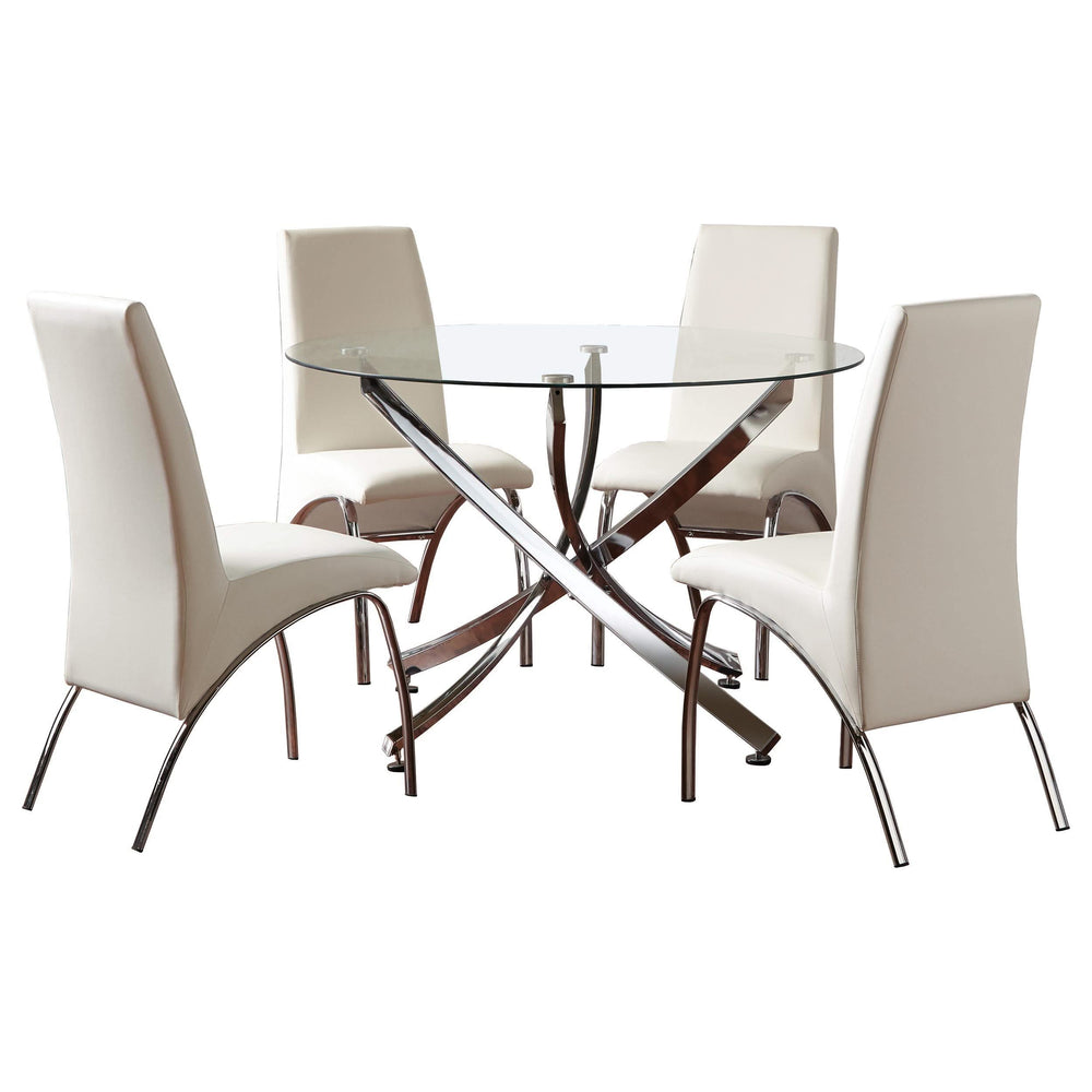 Juego de comedor Beckham de 5 piezas con tapa de vidrio redonda, cromado y blanco
