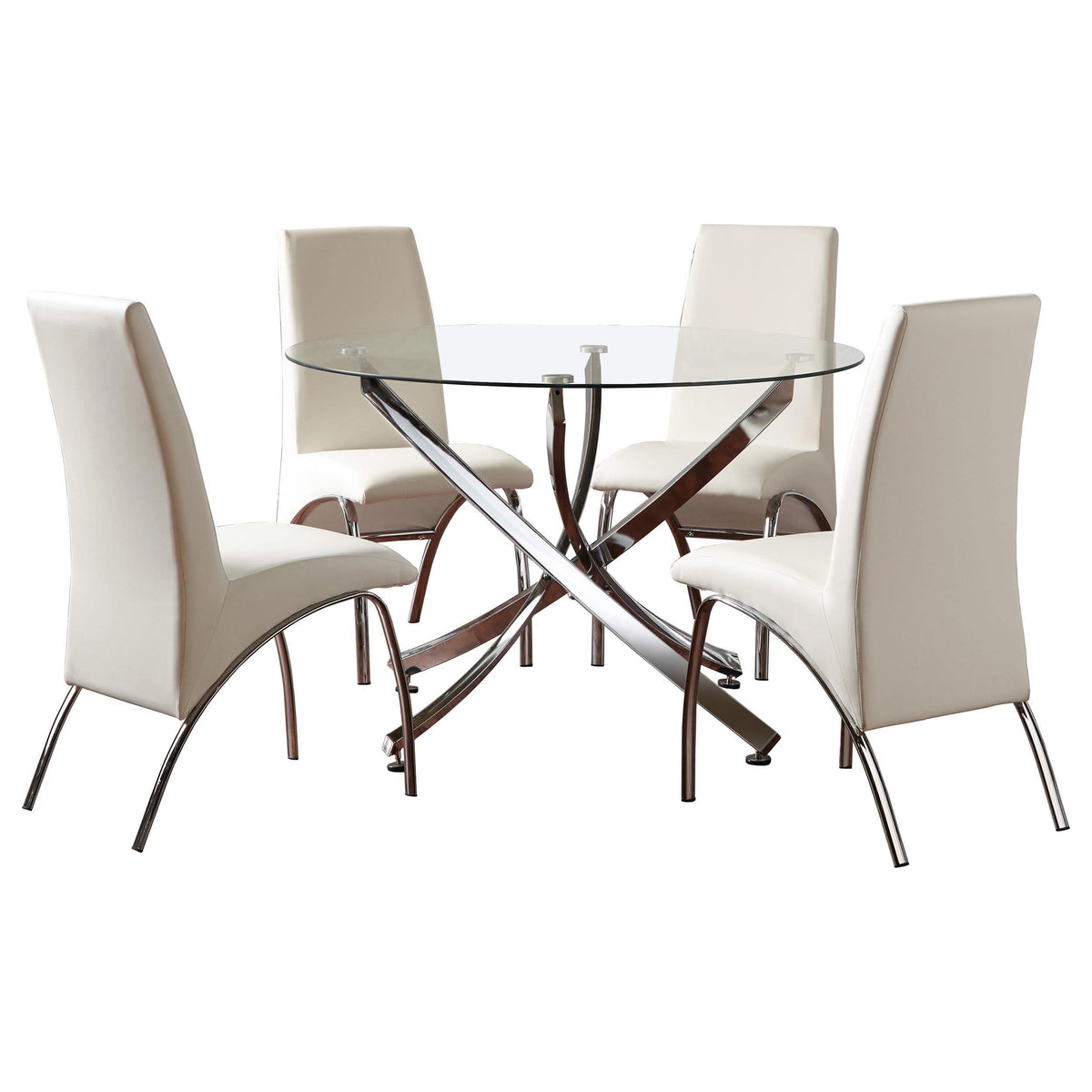 Juego de comedor Beckham de 5 piezas con tapa de vidrio redonda, cromado y blanco