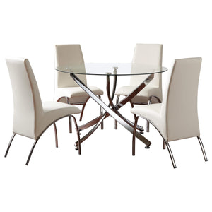 Juego de comedor Beckham de 5 piezas con tapa de vidrio redonda, cromado y blanco