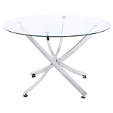 Juego de comedor Beckham de 5 piezas con tapa de vidrio redonda, cromado y blanco
