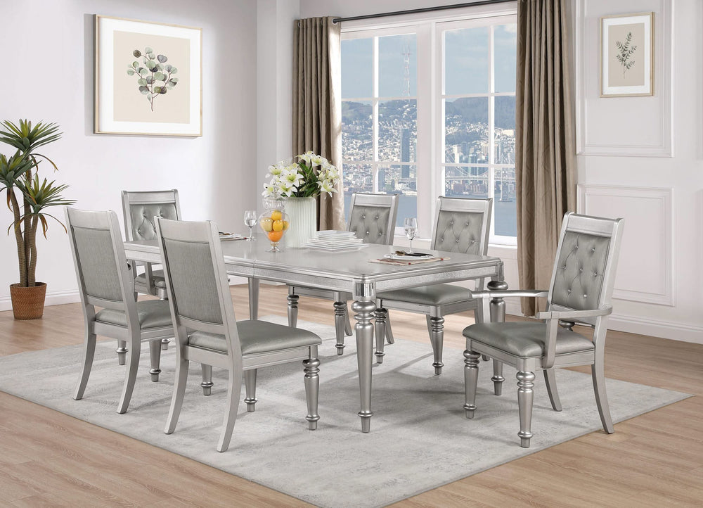 Juego de comedor rectangular Bling Game de 7 piezas, color platino metálico