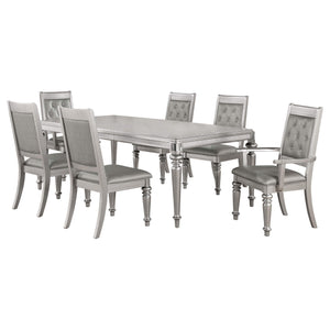 Juego de comedor rectangular Bling Game de 7 piezas, color platino metálico