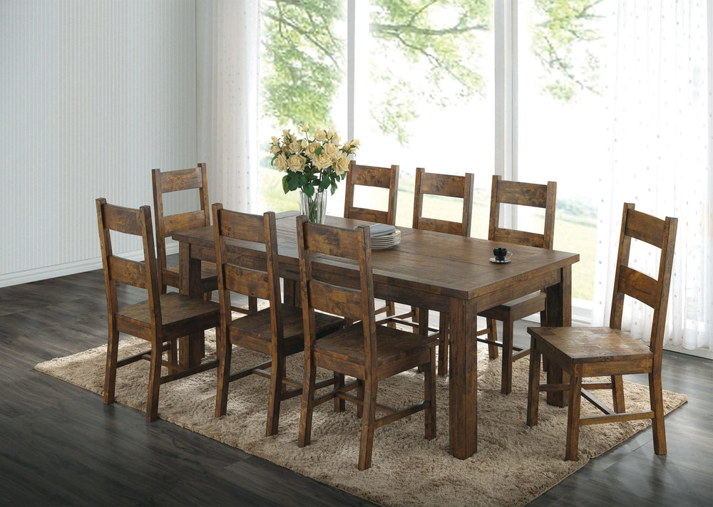 Juego de comedor rectangular Coleman de 9 piezas, marrón dorado rústico