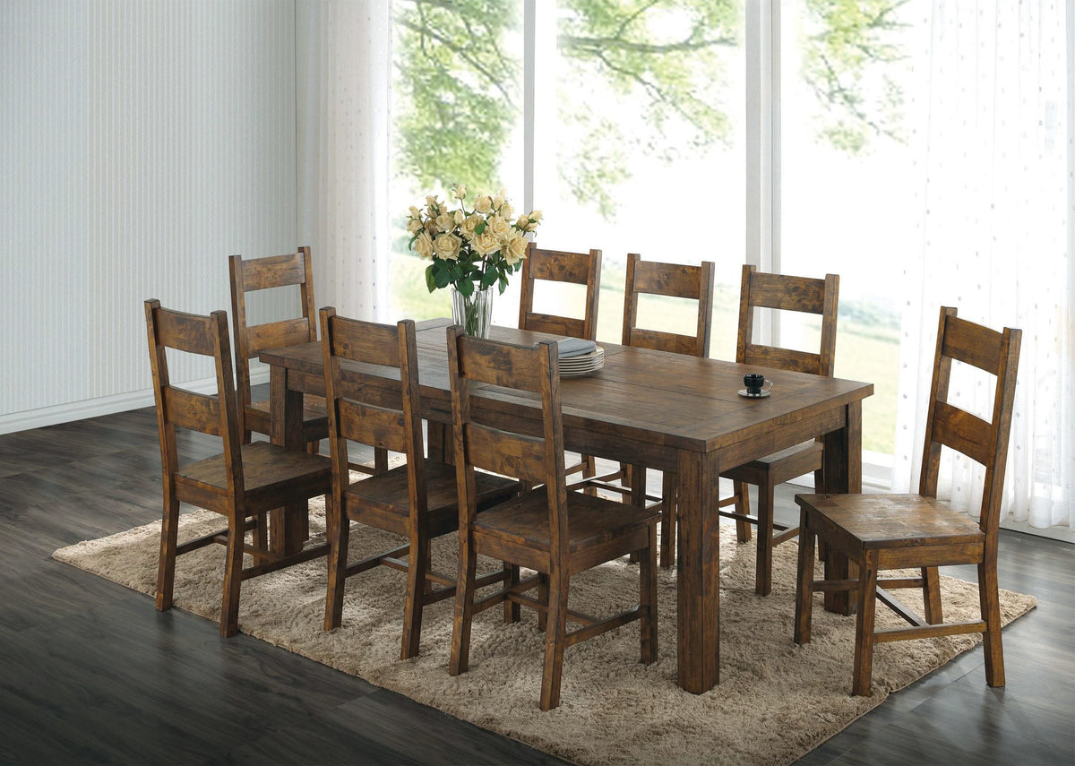 Juego de comedor rectangular Coleman de 9 piezas, marrón dorado rústico