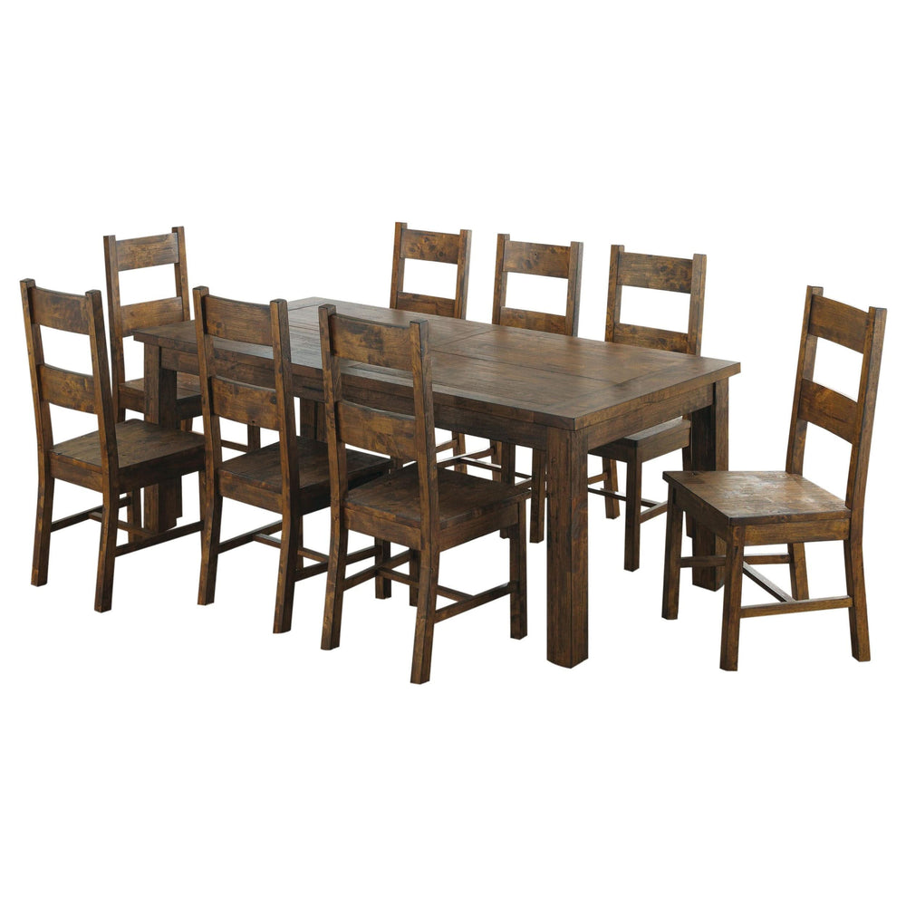 Juego de comedor rectangular Coleman de 9 piezas, marrón dorado rústico