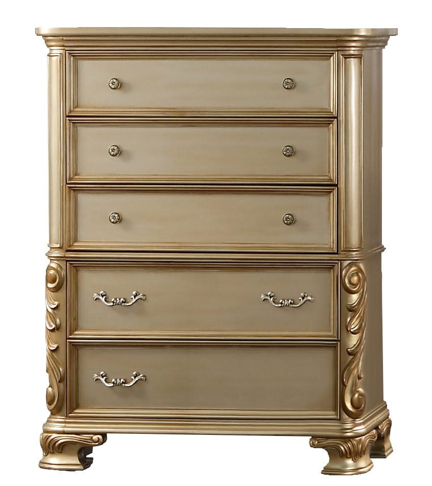 Conjunto de dormitorio Eloquent de 5 piezas de madera auténtica MIRANDA (cómoda, cama, mesita de noche, cómoda y espejo)